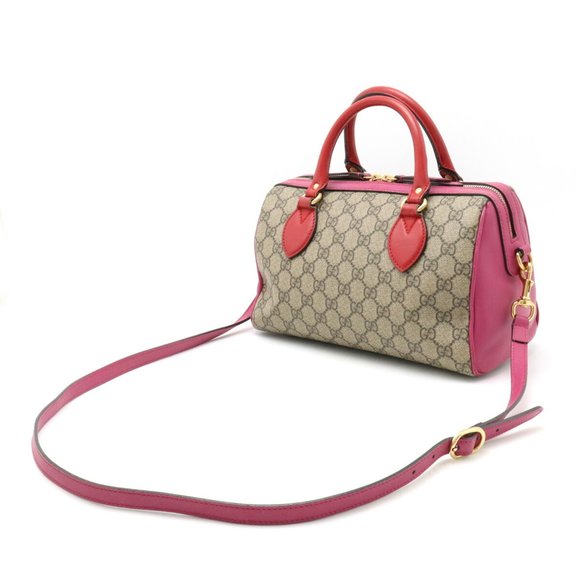 GUCCI GG Supreme handbag, Boston bag, shoulder leather, beige, pink, red, 409529 - Picture 2 of 9